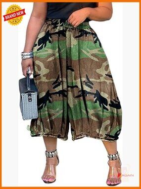 High Waisted Wide Leg Camo Pants Baggy Barrel Trousers Y2K Army Fatigue Crop